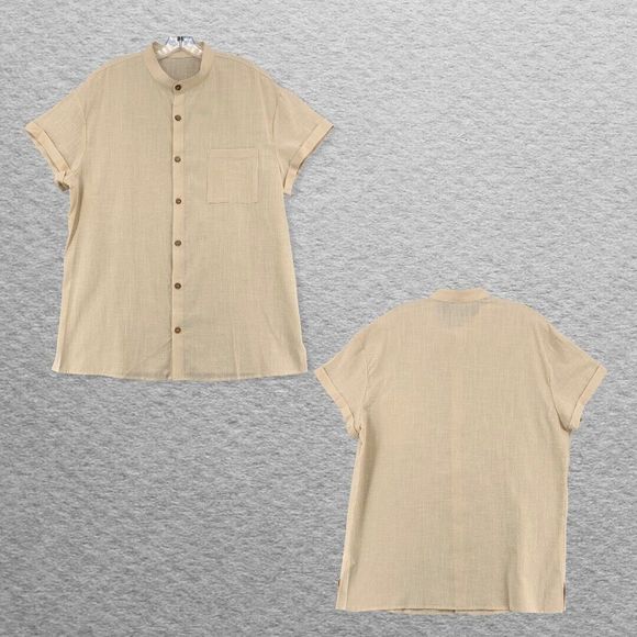 Fishpond Button Up Short Sleeve Cream Cotton Flax Short Sleeve Shirt Mens Large - Picture 1 of 12